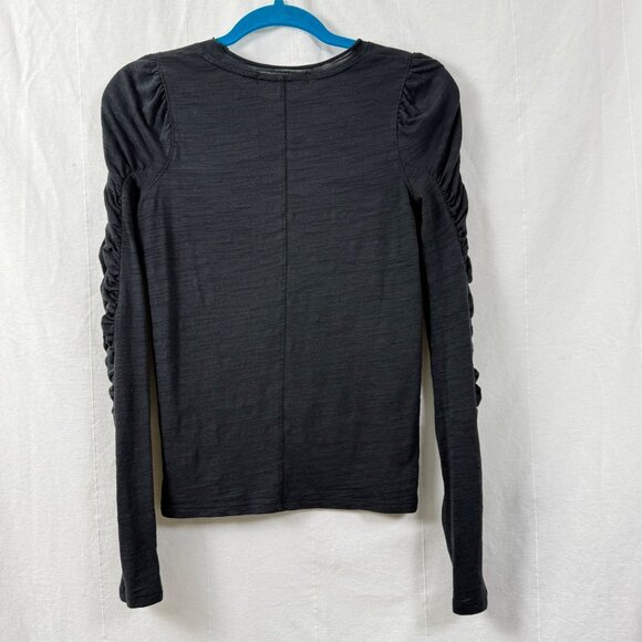 We The Free Natasha Tee Womens Sz XS Black Ruched Long Sleeve Crew Neck Top Boho - Picture 5 of 10